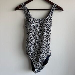 Land's End Deep Sea Navy Ditsy Floral Tugless X-Back One Piece Swimsuit Size 4